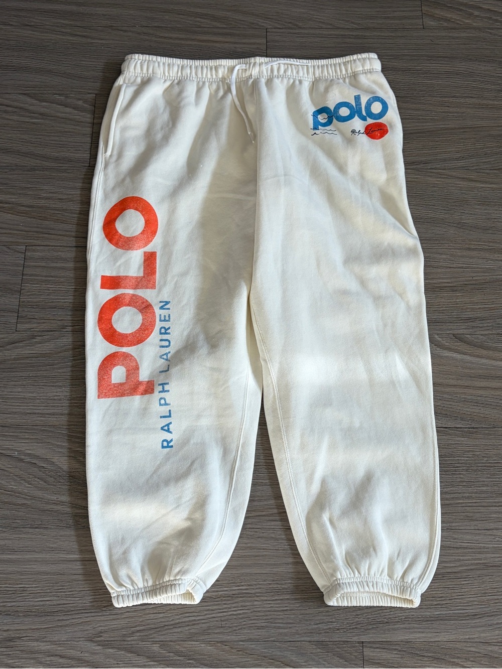 Ralph Lauren White Joggers with Red & Blue POLO Graphics